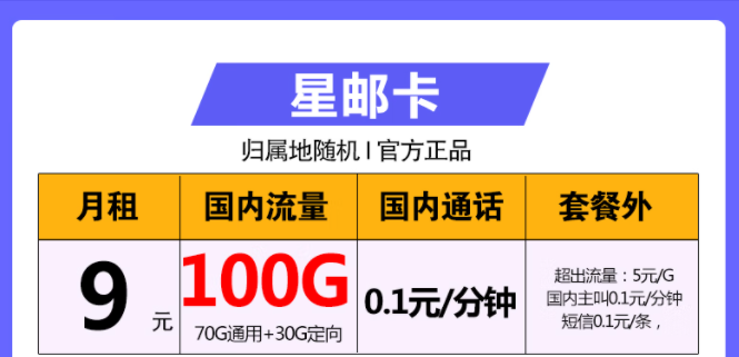 中國(guó)電信星郵卡、海角卡、摩羯卡套餐詳情介紹 最低僅需9元包100G全國(guó)大流量