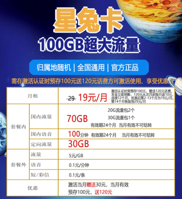 免費(fèi)申請電信19元100G流量卡|電信星兔卡怎么樣？